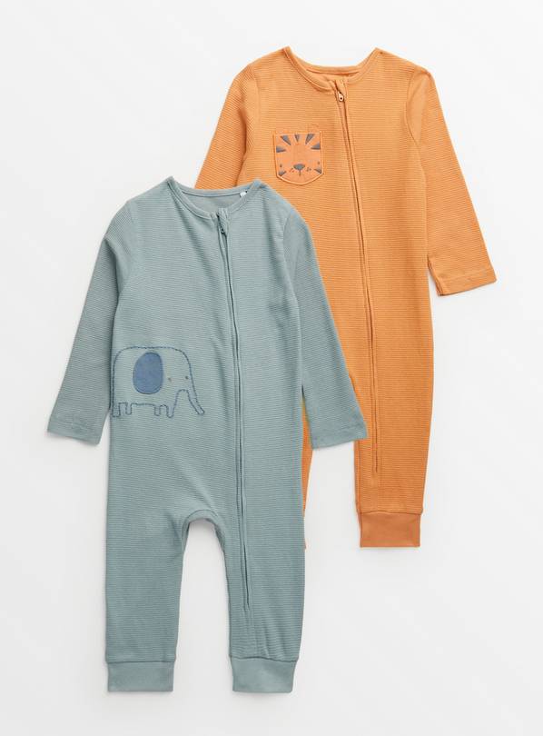 Novelty Pocket Zip-Through Sleepsuits 2 Pack  Tiny Baby
